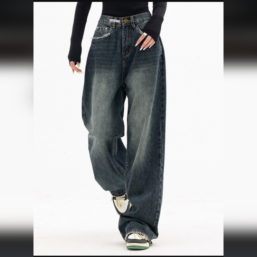 Emmiol Dark Wash Baggy Boyfriend Jeans